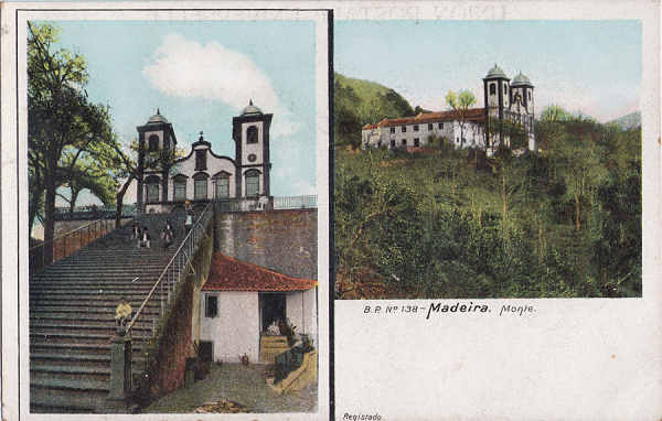 N� 381 - Funchal, Igreja do Monte (1) - Editor B.P. - Dim. 139x89 mm - Col. A. Monge da Silva (carimbo 1907)