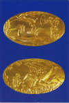 N.� 87 - Gr�cia MICENAS. MUSEU NACIONAL DE ATENAS. C�rculo Funer�rio A. T�mulo IV. (1) Anel em ouro com cena de ca�a. (2) Anel em ouro com cena de batalha. 1600 a. C. - Ed. Th. VOUTSAS & Co. 71, 17 November str., 155 62 - Holargos Tel.: 210 65 48 120 - Athens - Greece, 2005 - Dim. 10,4x15,1 cm - Col. F�tima B�ia