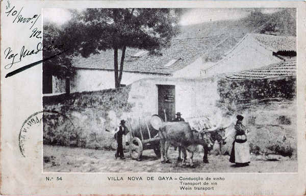 N� 54 - Vila Nova de Gaia, Condu��o de vinho - Lit. E.Biel &Ci�, Porto - Dim. 142x91 mm - Carimbo Postal 11Nov1912 - Col. A. Monge da Silva