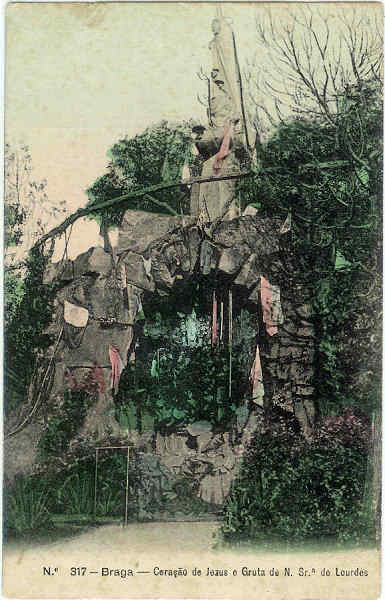 N� 317 - Braga. Cora��o de Jezus e Gruta N� Sr� de Lourdes - Ed. Alberto Malva - SD - Dim. 8,9x14 cm - Col. M. Soares Lopes