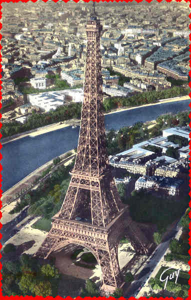 N� 2501 - Sobrevoando Paris. Torre Eiffel. Piloto R.Henrard - Edit Andr� Laconte,Paris - Adquirido em 1968 - Dim.  14x9 cm - Col. Am�lcar Monge da Silva