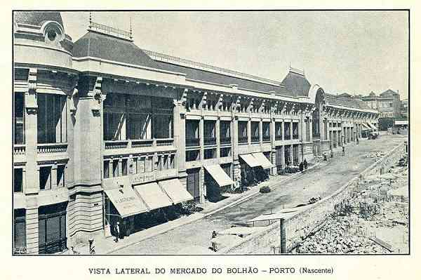 S/N - Vista lateral do Mercado do Bolh�o-Porto (Nascente)  - Gloria Reg. Porto - S/D - Dimens�es: 14,4x9,4 cm. - Col. Aur�lio Dinis Marta.