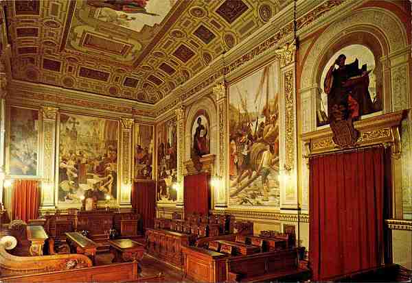 N.� 347 - PORTO-PORTUGAL: Pal�cio da Bolsa; Sala do Tribunal do Com�rcio - Fotografia de Te�filo Rego - Edi��o do Centro de Caridade N� Sr� do Perp�tuo Socorro, Porto - S/D - Dimens�es: 15,8x10,1 cm. - Col. F�tima B�ia.