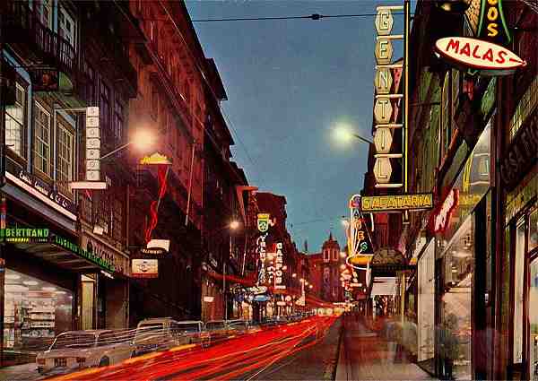 N.� 92/375 - PORTO: Rua de St� Ant�nio (vista nocturna) - Edi��o G�TICA, Porto, Rua N� Sr� de F�tima 298 tel. 66347 - S/D - Dimens�es: 14,6x10,4 cm. - Col. F�tima B�ia.