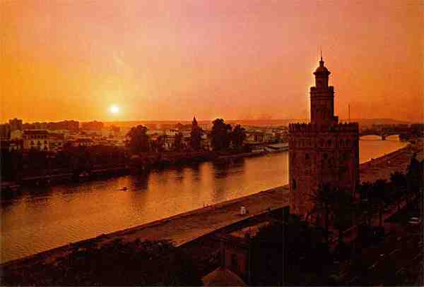N.� 652 - Rio Quadalquivir y Torre del Oro al entardecer - Edi��o Beascoa S/D - Dimens�es: 14,9x10,2 cm. - Col. HJCO (1980).
