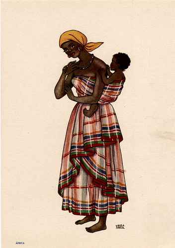 OLIVA - Panos moldados � volta do pesco�o. Na cabe�a, len�o garrido de chita. Contas ao pesco�o - Lito. Nacional - S/D - Dimens�es: 15x10,5 cm - Colec��o M. F. Silva