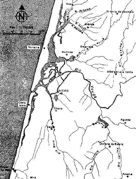 Representação esquemática da região da Ria de Aveiro.