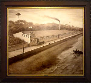 Vista da f�brica de Set�bal em 1911. �leo sobre tela. Silva & C.� - Porto. Clicar para ampliar.