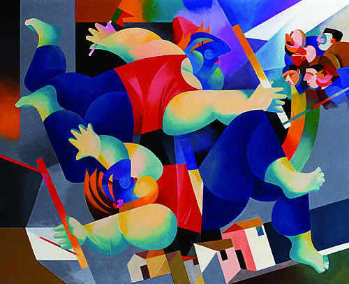 “Trapezistas”, acrílico sobre tela - pág. 66