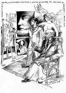 Picasso no seu estúdio, explicando a Matisse a génese do quadro. “As meninas de Avignon” – Paris, 1907 - pág. 93