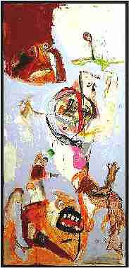 Hist�rias da Av� Mimi - Stories from Grandmother Mimi | T�cnica mista; �leo s/ platex - Mixed technique; oil on platex | 80x174 cm. - 2006