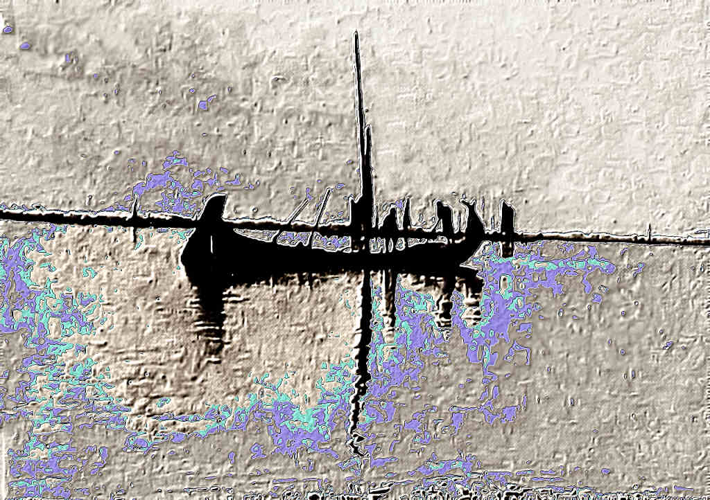 Barcos moliceiros na Ria de Aveiro. Edi��o digital da imagem anterior.