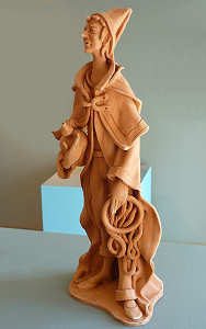 Homem de gab�o com bilha e rede