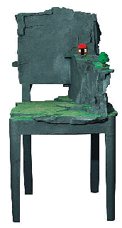 Quem vai ao ar perde o lugar: coloniza��o tentativa n.� 1 - Who vanishes into the air loses the place: colonization attempt number 1 | tathe directo s/ placa de MDF; moldagem e fundi��o em resina de polioretano; pintura de esmalte forja e esmalte sint�tico - Assemblage: Direct shape on MDF plate; moulding and fusion on polyurethane resin; painting of forged enamel and synthetic enamel | 42x84x62 cm. - 2006