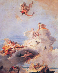 Representação do Olimpo por Giovanni Battista Tiepolo (1693-1770), na qual se vê Zeus sentado numa nuvem, acompanhado de alguns deuses.