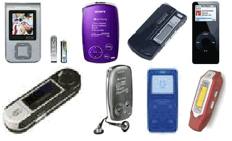 Alguns dos muitos modelos de leitores de m�sica no formato mp3.
