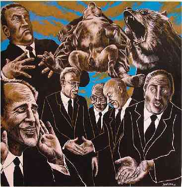 Sant�ssima Trindade - The Holy Trinity | Acr�lico e l�pis de aguarela sobre pano cru - Acrylic and watercolour pencil on unbleached cloth | 150x150 cm. - 2006