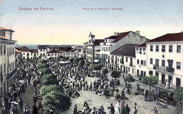 S/N - Portugal-Caldas da Rainha: Pra�a D. Maria Pia  - Mercado - Edi��o Rocha (Editado em 1904) - Dimens�es: 9x14 cm. - Col. Miguel Chaby