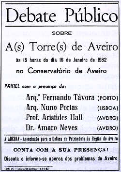 Prospecto do Debate Público sobre A(s) Torre(s) de Aveiro. Clicar para ampliar.