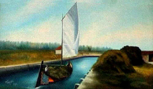 Moliceiro na faina do moli�o. Reprodu��o de uma pintura a �leo existente num caf� da cidade de Aveiro.