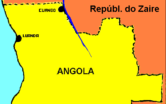 Parte norte de Angola, mostrando a localiza��o do Cuango, junto ao rio Cuango e � Rep�blica do Zaire.