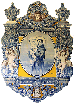 Painel de azulejos de Stº António na antiga Casa de Chá do Parque, em Aveiro.