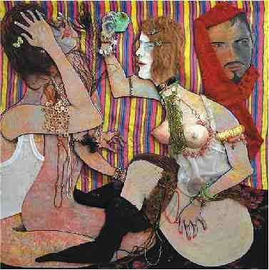 Homenagem a Gustav Klimt - Homage to Gustav Klimt | Pintura a �leo, escultura em madeira e colagens - Oil painting, sculpture in wood and collages | 100x100 cm. - 2006