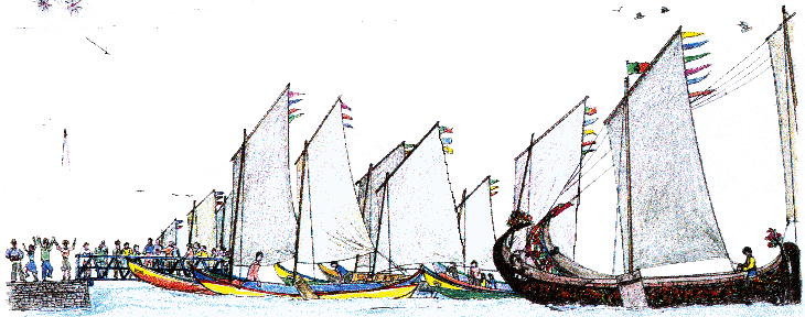 Chegada do Moliceiro e da Matolinha � Festa do S. Paio da Torreira. Clicar para ampliar.